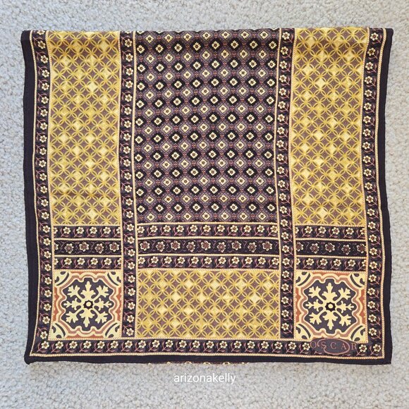 Unused Oscar de la Renta Silk Oblong Scarf Yellow Brown Flowers - Picture 15 of 15